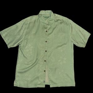 Tommy Bahama Original Fit 100% Silk Green with Flower Pattern Size M
